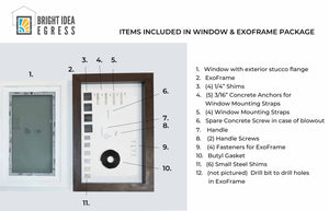 Included parts for egress window installation